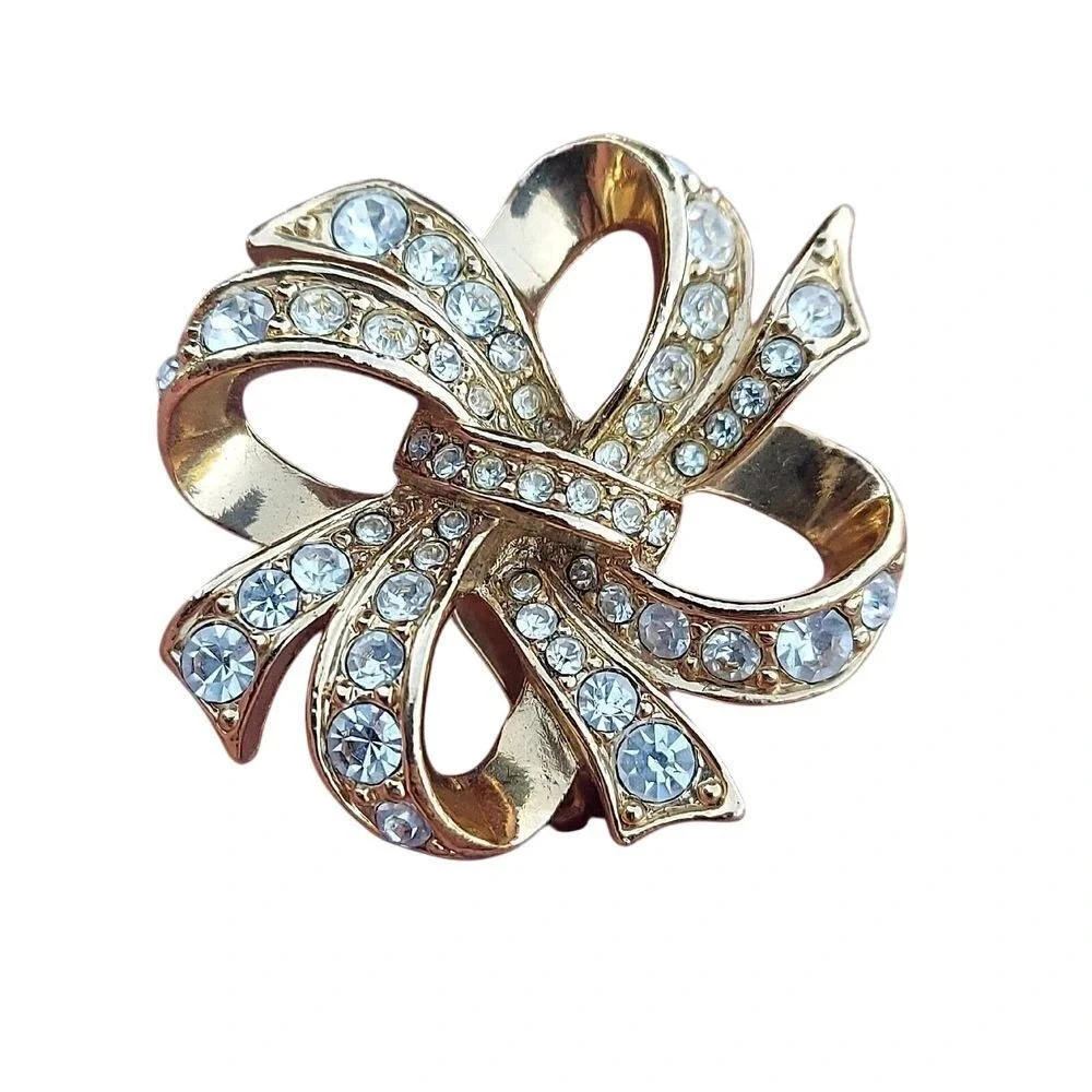 Vtg KJL for Avon‎ Runway Elegance GP Rhinestone Swirling Bow Earrings Exc - Picture 2 of 6